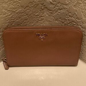 Prada Zip Around Long Wallet Blush Pink Leather Classic Basic Travel Carry All